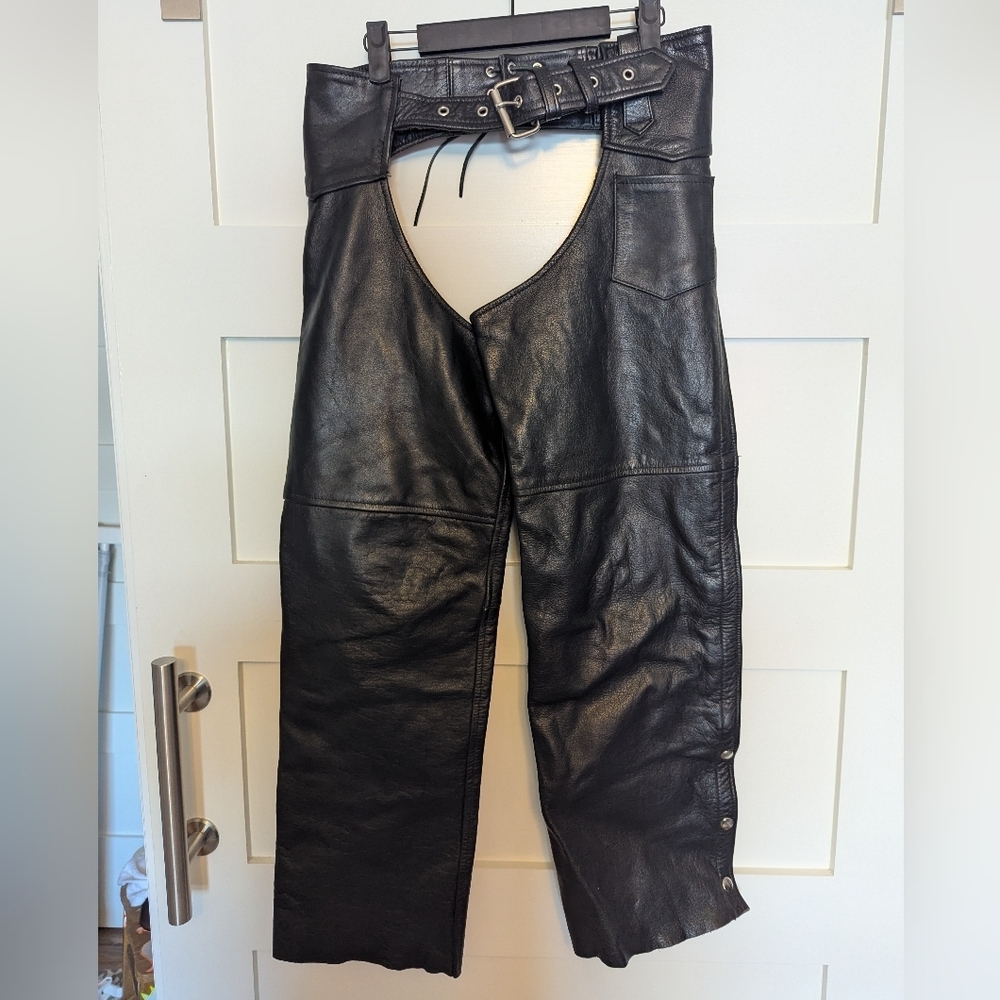Interstate Leather Chaps. Black leather chaps size women's small.